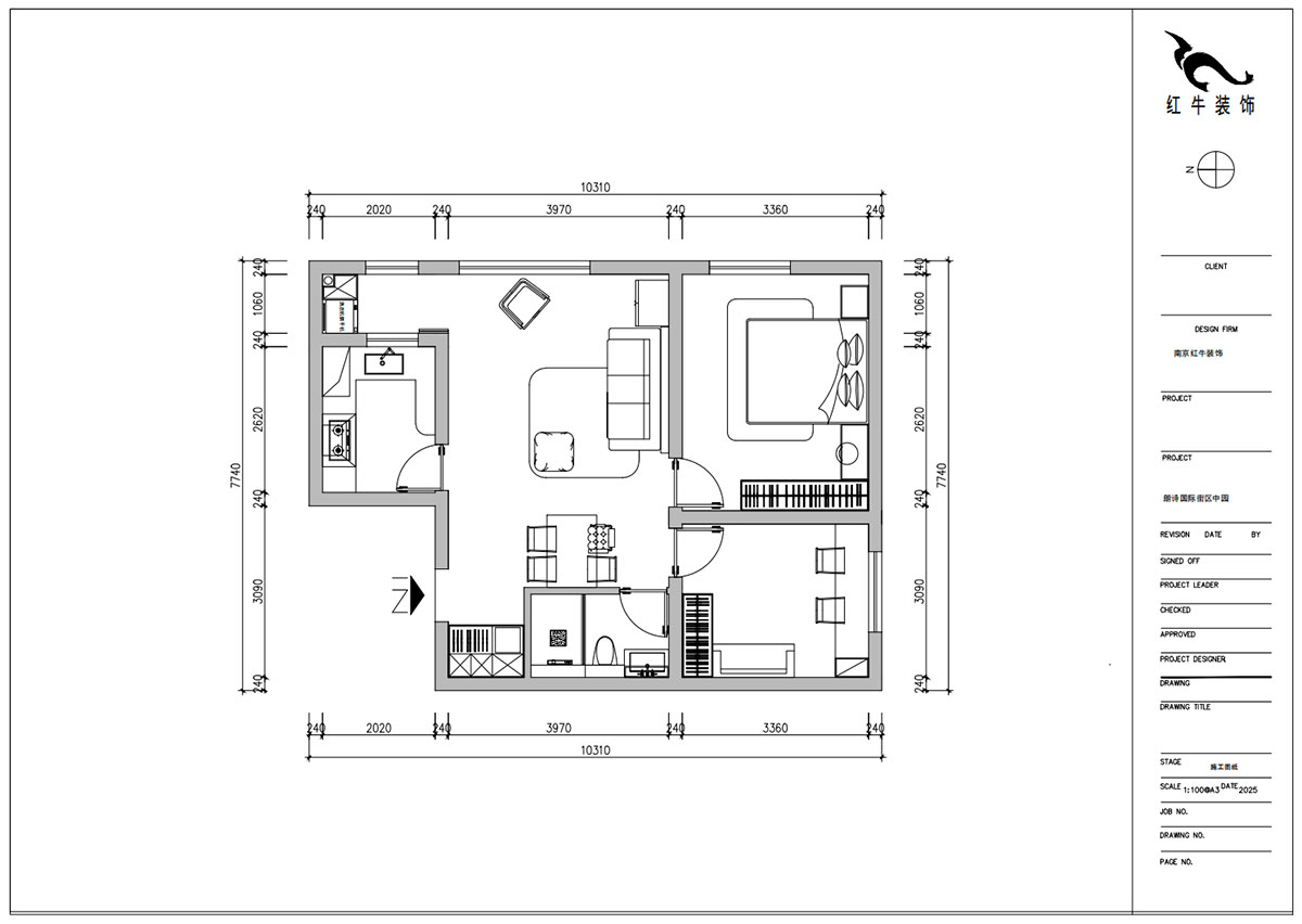 朱明琪｜朗诗国际街区(中园)6-401-100㎡-中古风｜2室2厅1卫｜老房装修｜定制家｜全包10万｜00_02平面布置图